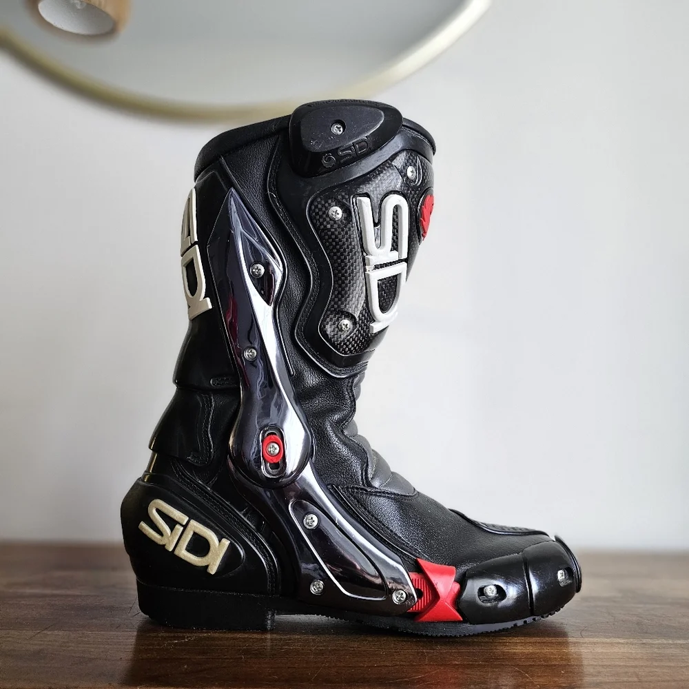 SIDI Vertigo Motorcycle Racing Boots Black Red Silver EU 41 US 7.5 Made in Italy